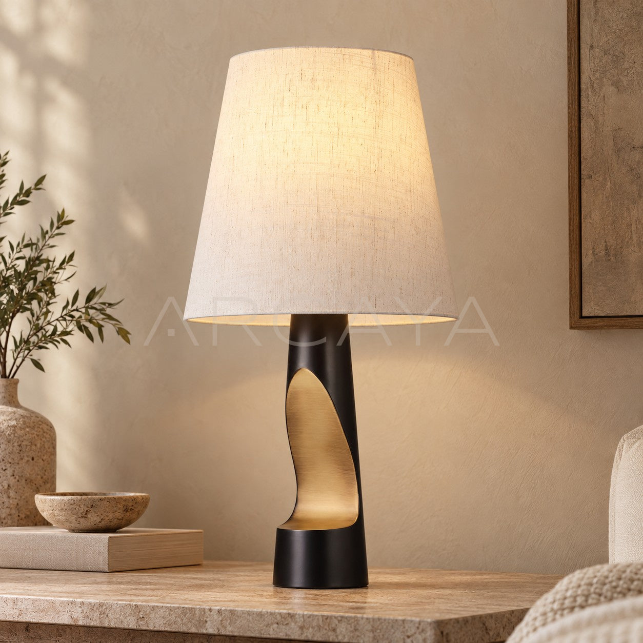 Black Gold Column Fabric Shade Table Lamp 96332