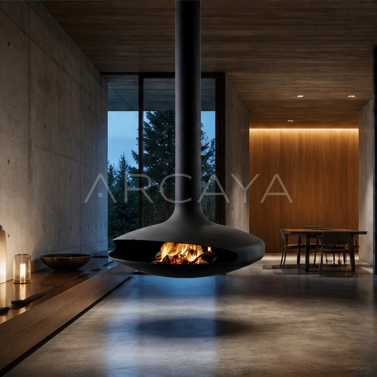 Orbit Suspended Fireplace in detail