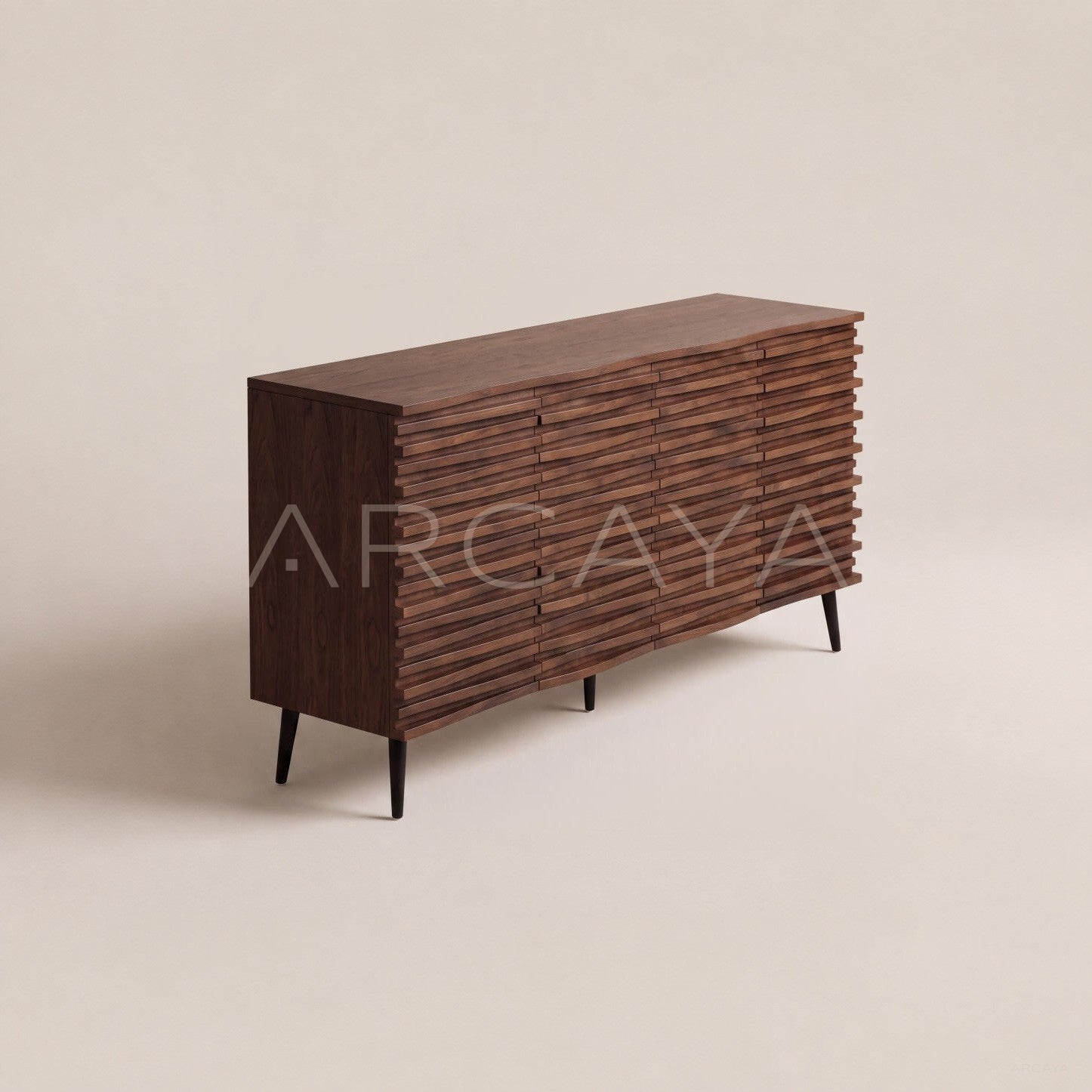 Mid Century Walnut Louver Multi Drawer Entryway Cabinet