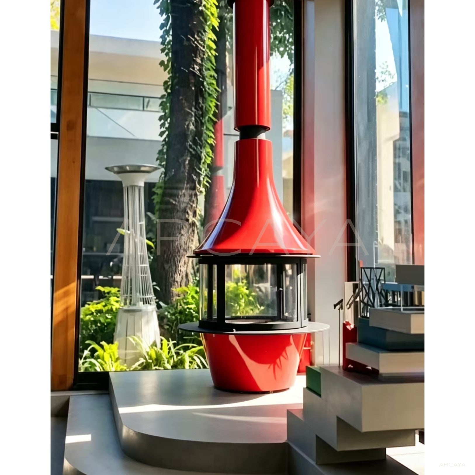 Sculptural Suspended Fireplace - scene
