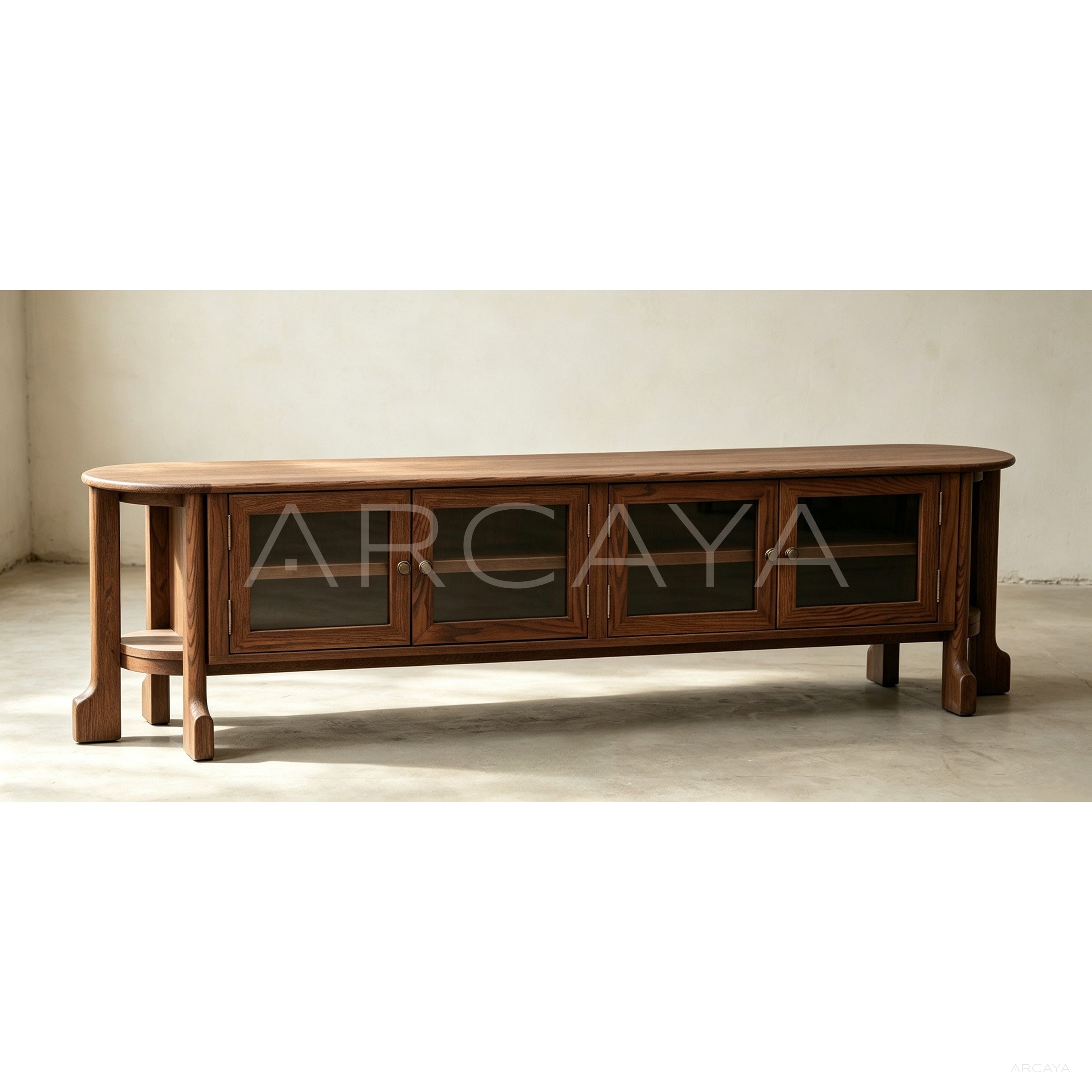 Oak Curved Tv Stand - scene