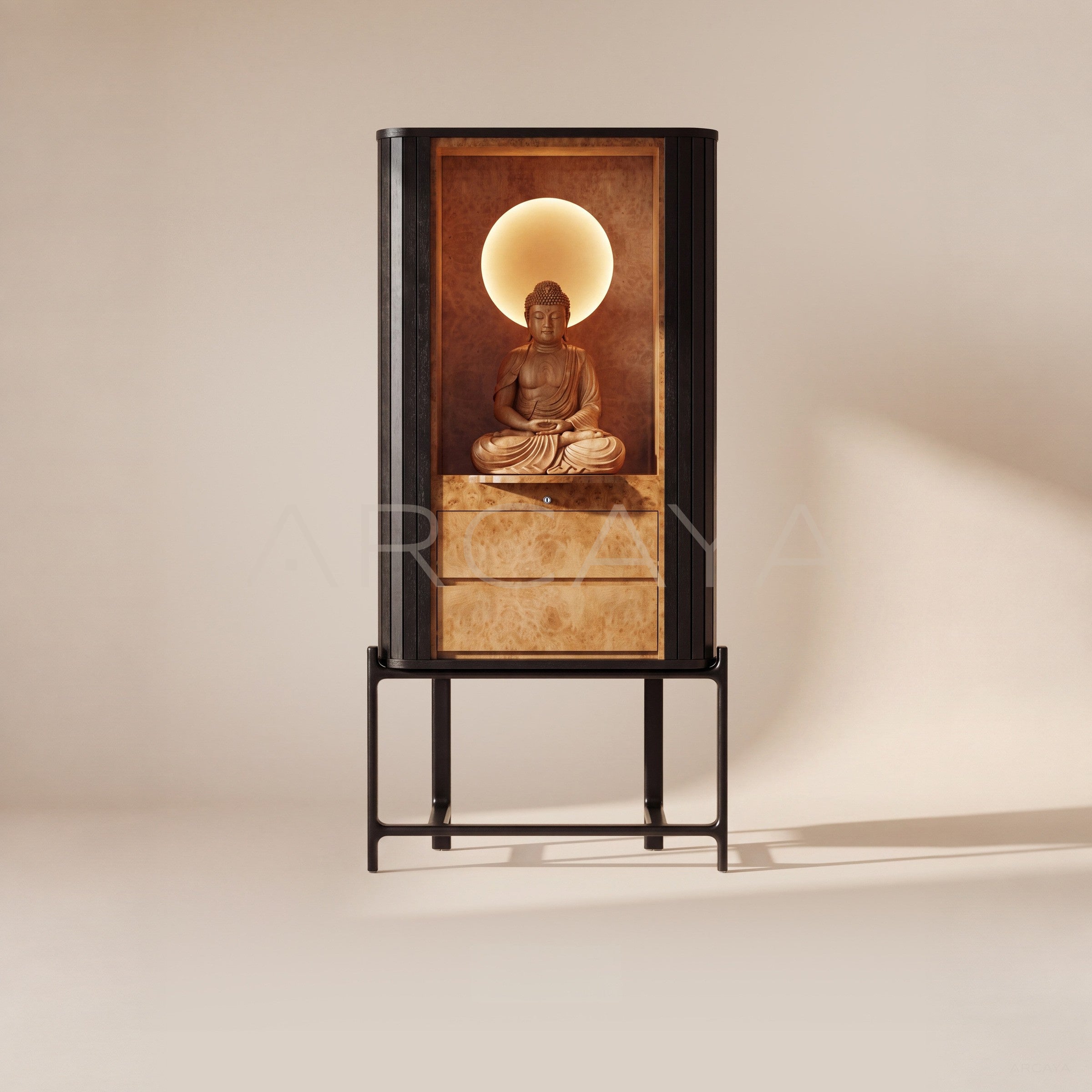 Italian Burl Wood Lighted Tall Sideboard - main