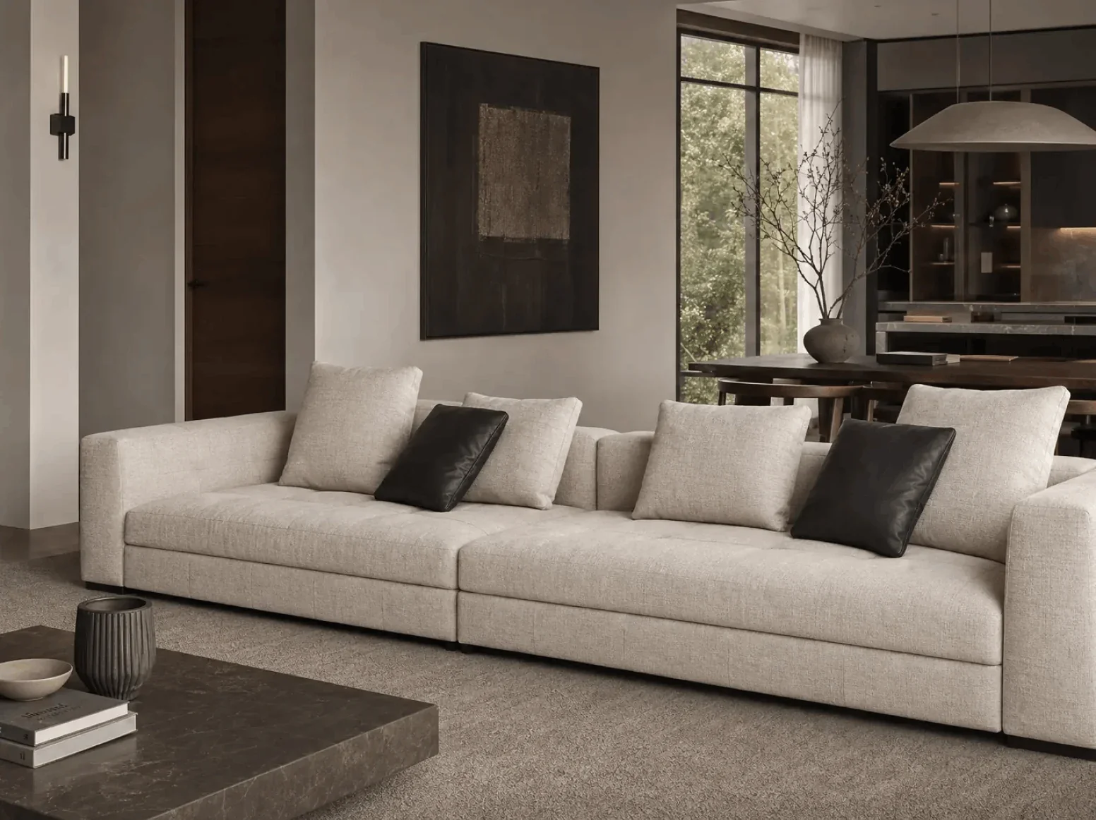 Linear modular seating in a styled space