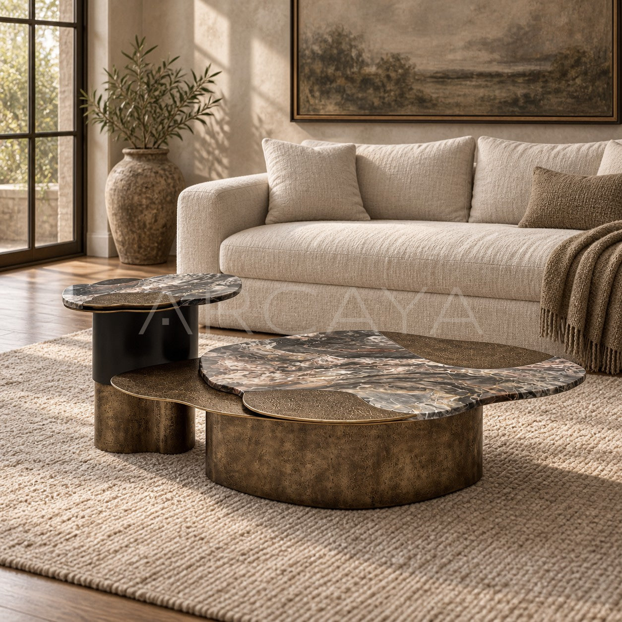 Aston Gilded Hand Forged Metal Marble Side Table