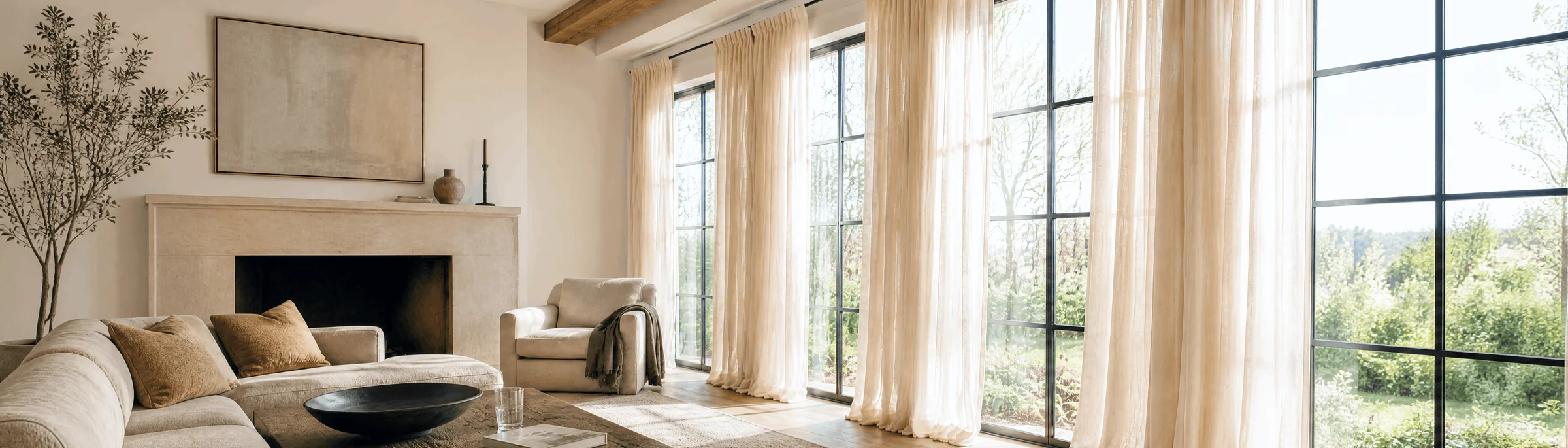 Curtains shaped around light, privacy and proportion.