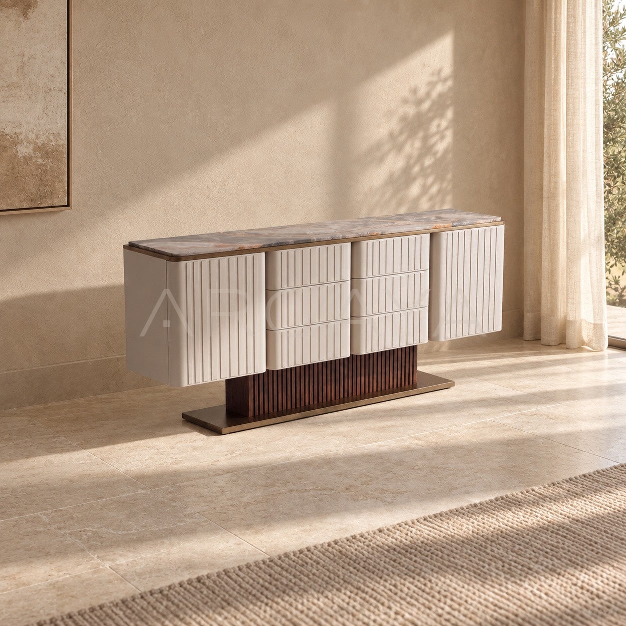 Italian Stone Vertical Stripe Sideboard - scene