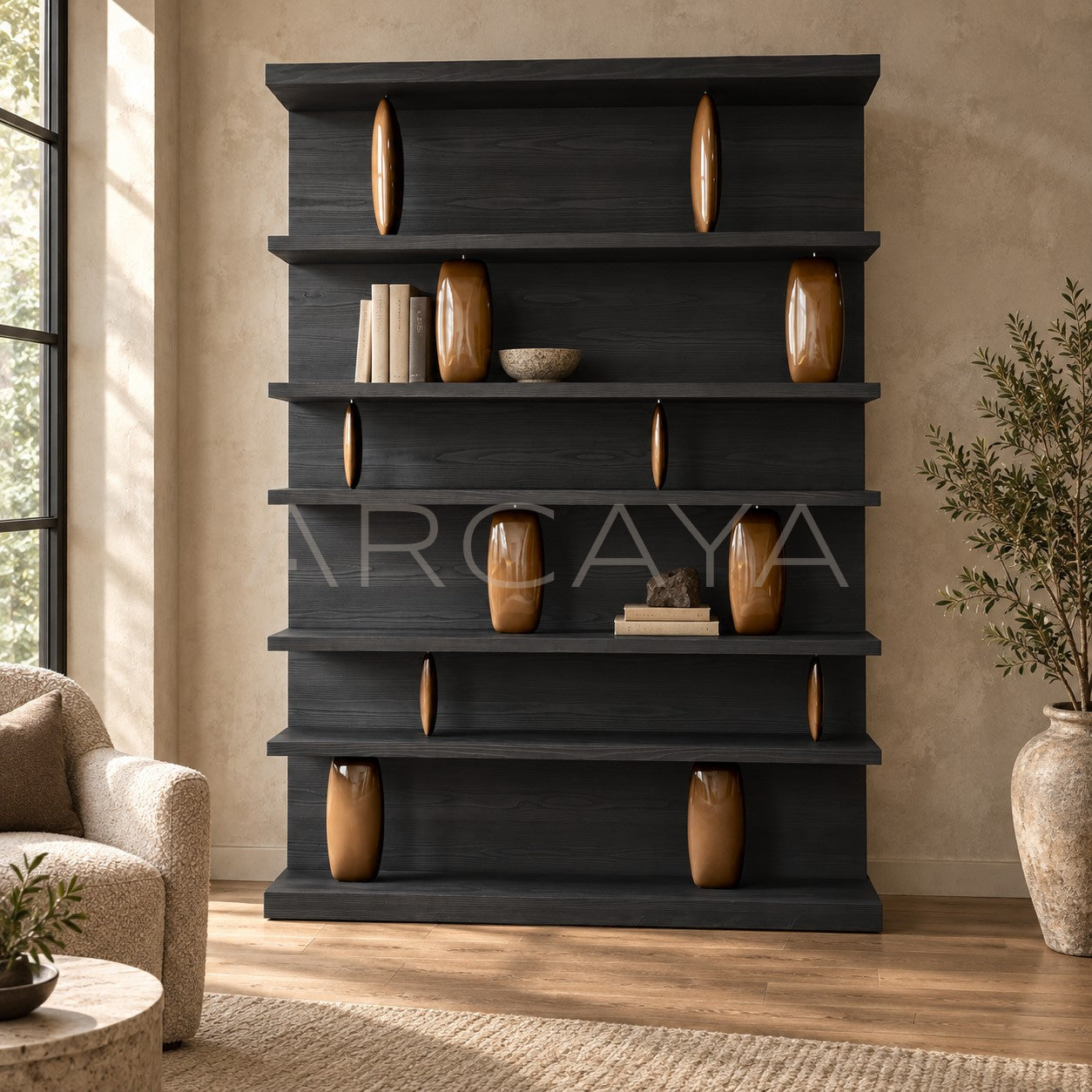 Sandblasted Cedar Old Money Bookshelf - scene