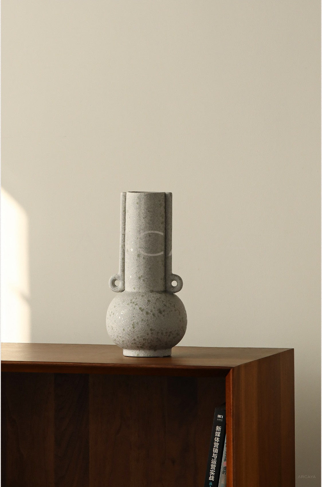 Double Ear Wabi Sabi Ceramic Vase Desktop - scene
