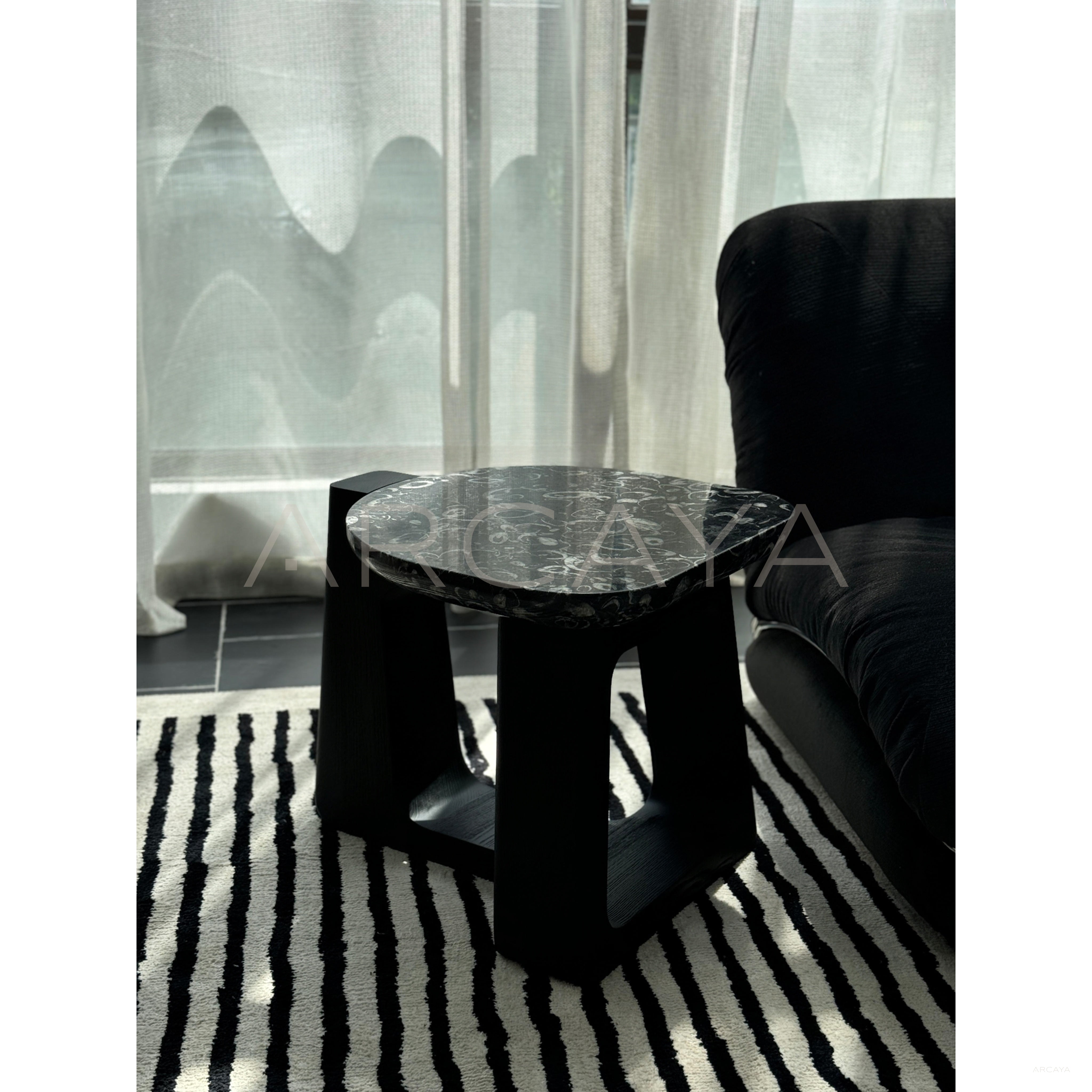 Marble Top Black Geometric Base Side Table