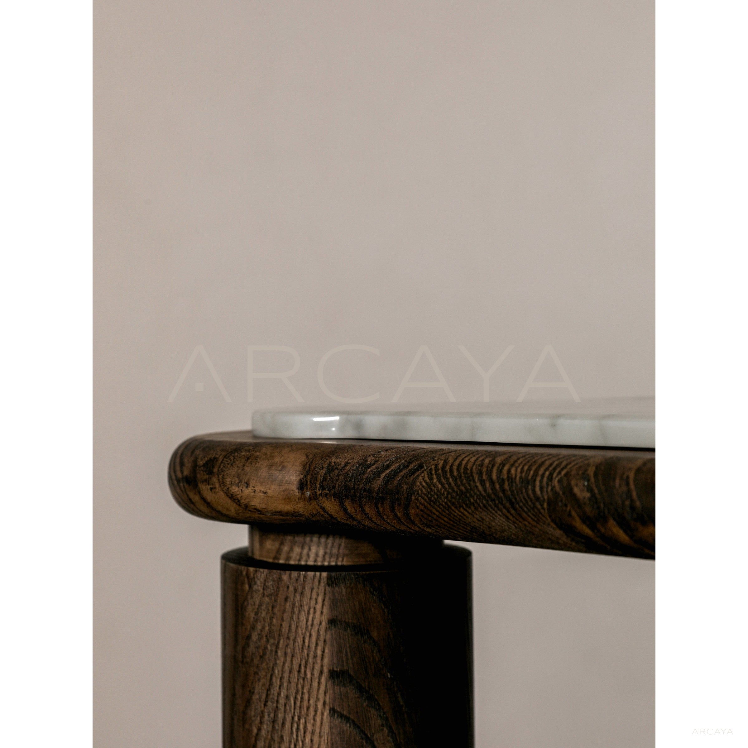 Triangular Solid Wood Marble Side Table - scene
