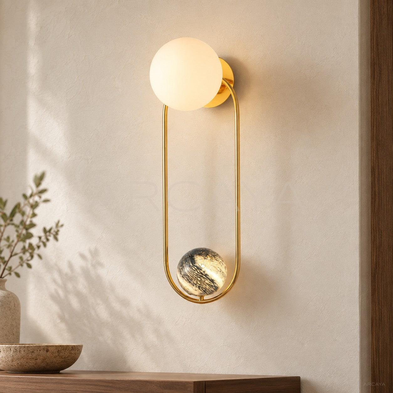 Stone Globe Gold Ring Wall Light 60184