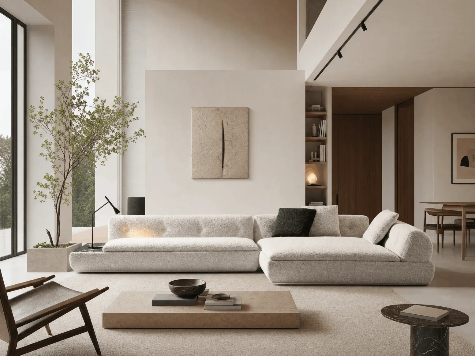 Modular fabric seating in a styled space