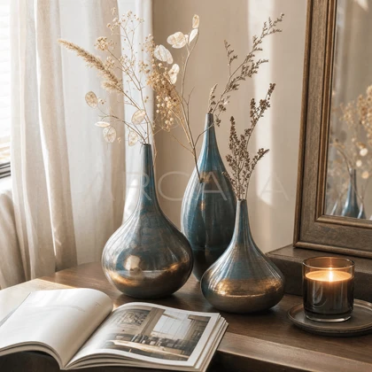 Blue Gold Drop Vase — styled interior view 2