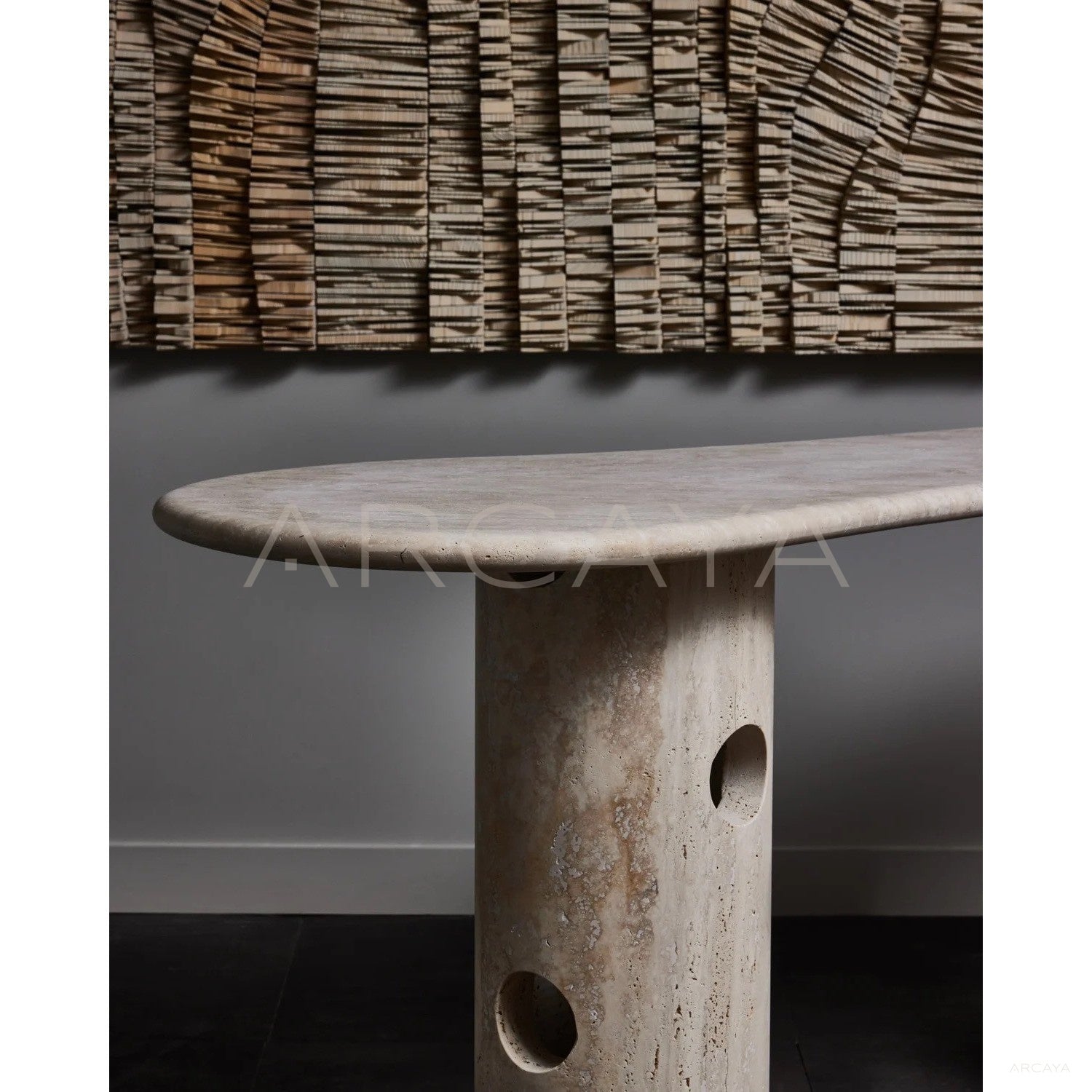 Natural Travertine Curved Console Table