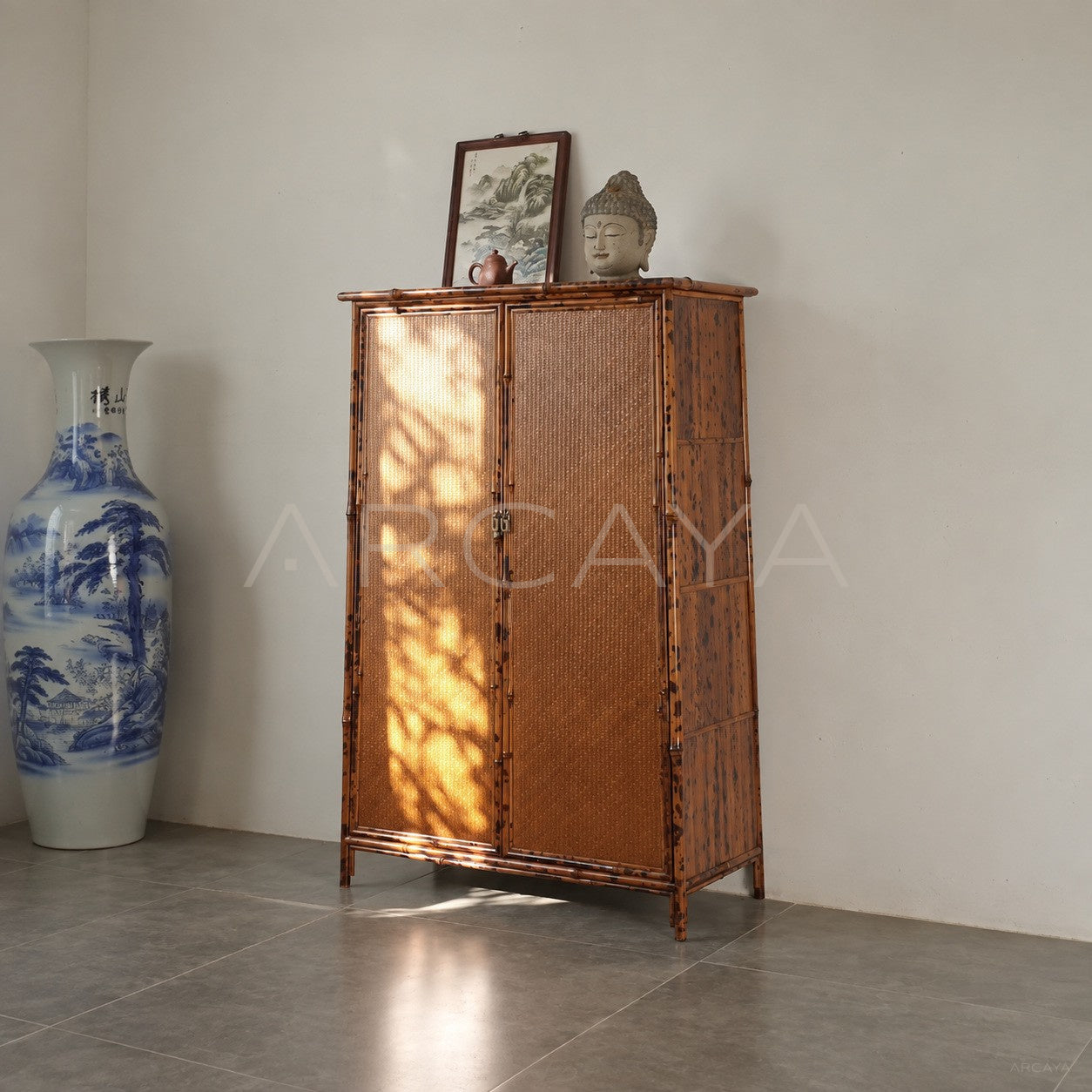 Bamboo Woven Double Door Tall Cabinet