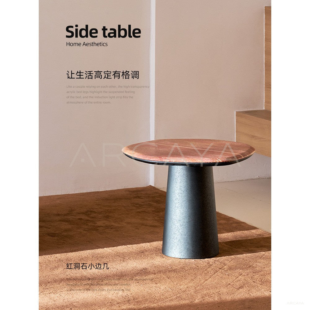 Red Travertine Side Table in detail