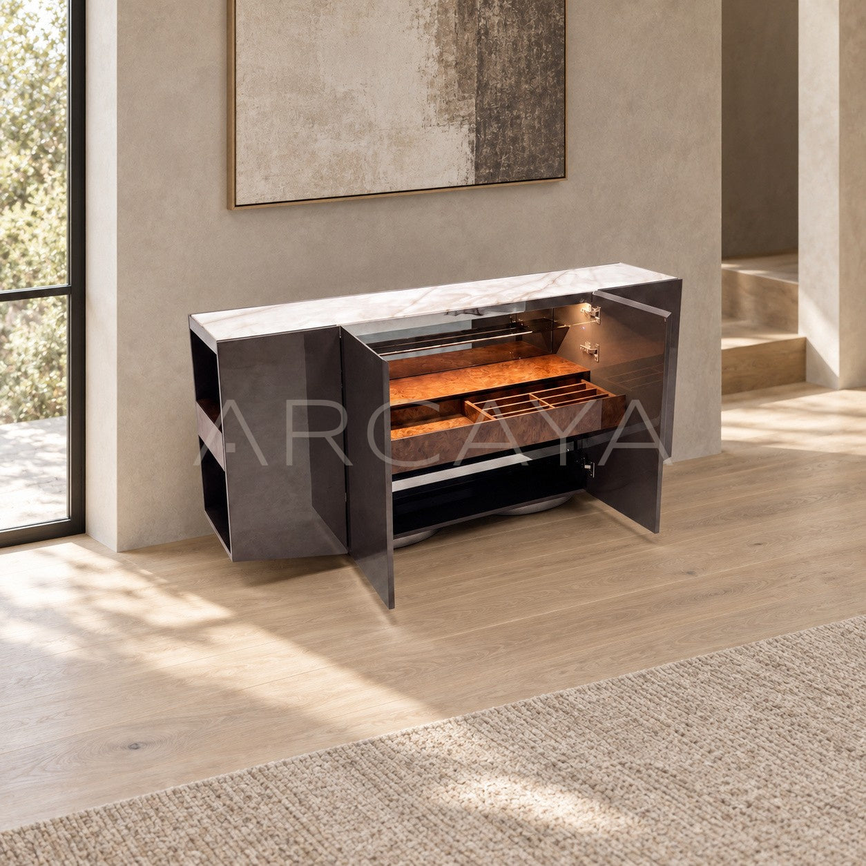 Italian Stone Burl Veneer Sideboard