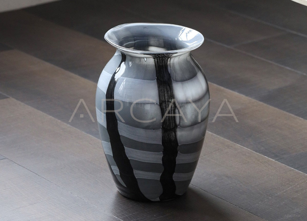 Black Grey Striped Glass Vase - scene