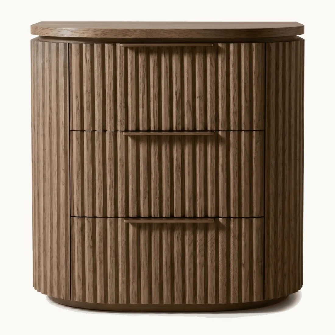 Dark Fluted Oak Three-Drawer Nightstand