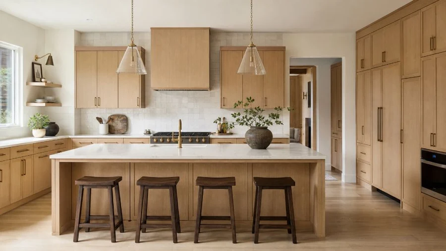 Natural white oak kitchen cabinets
