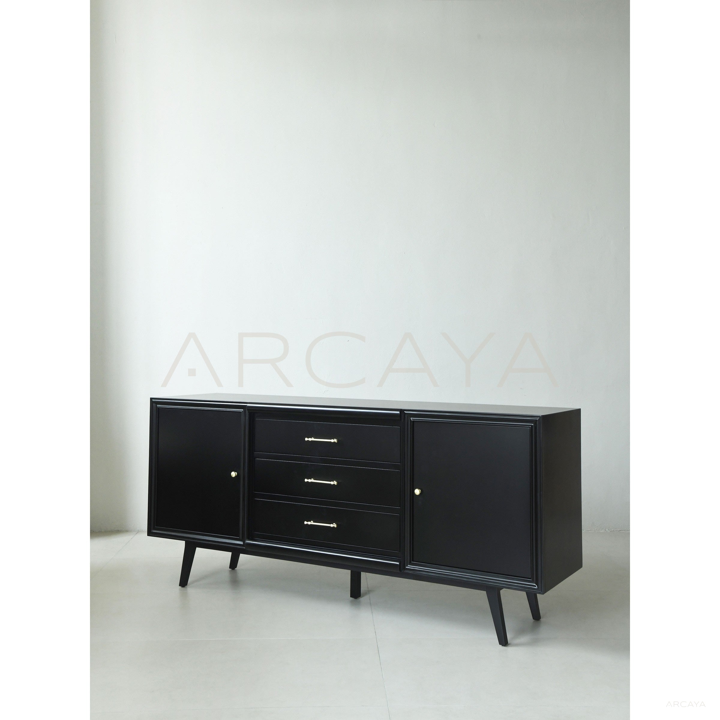 Vintage Minimalist Black Gloss Sideboard - scene