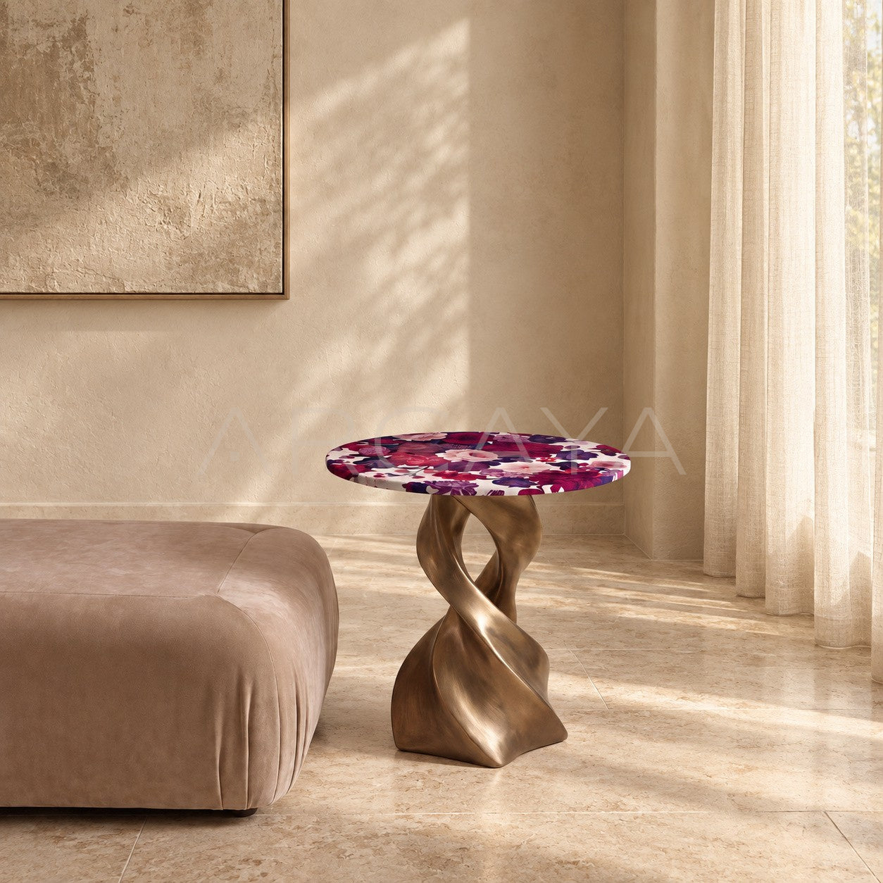 Purple Floral Side Table