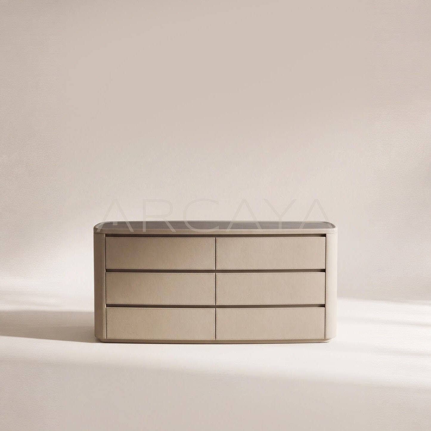 Nappa Leather Curved Milk Coffee Sideboard