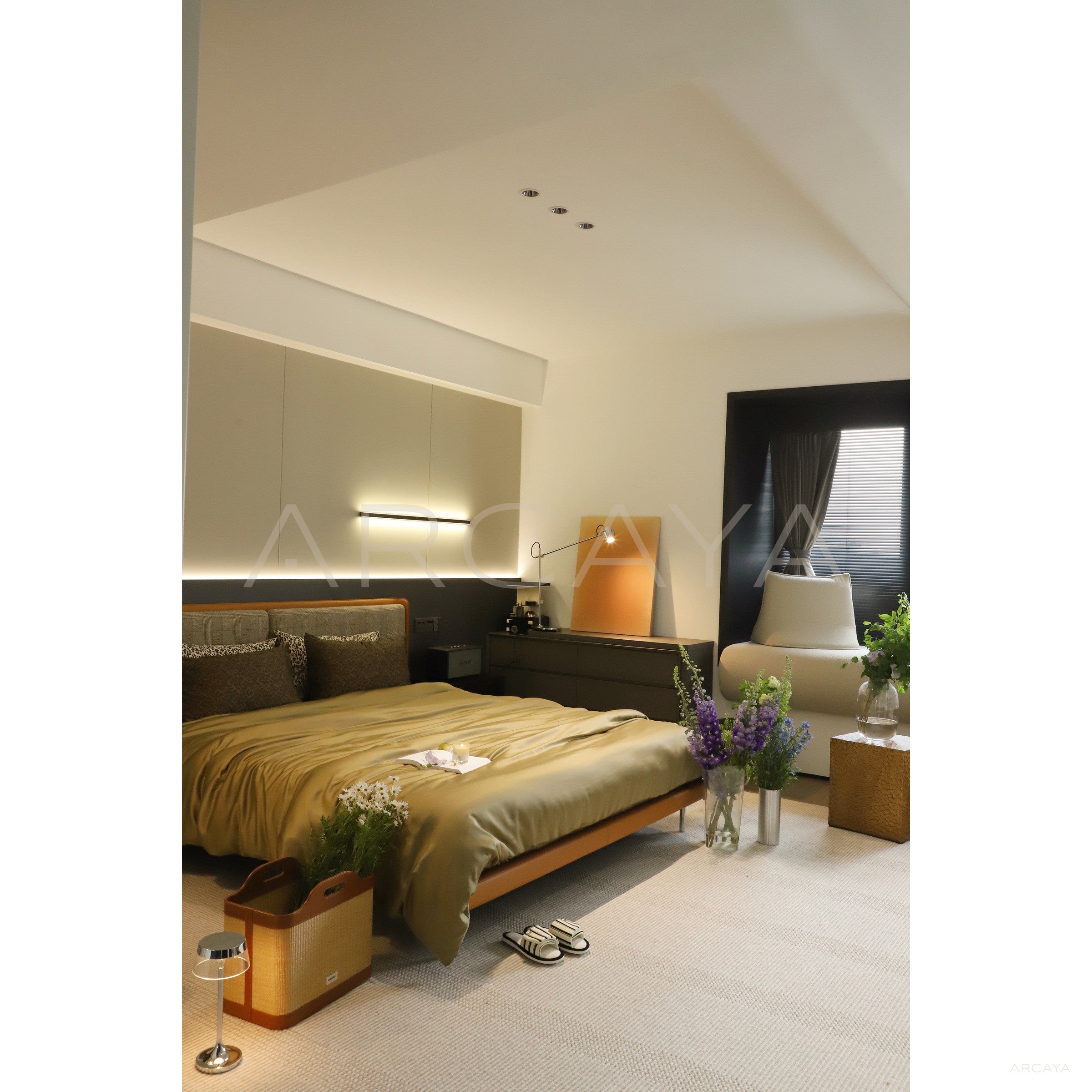 Mid Century Fabric Bed - scene