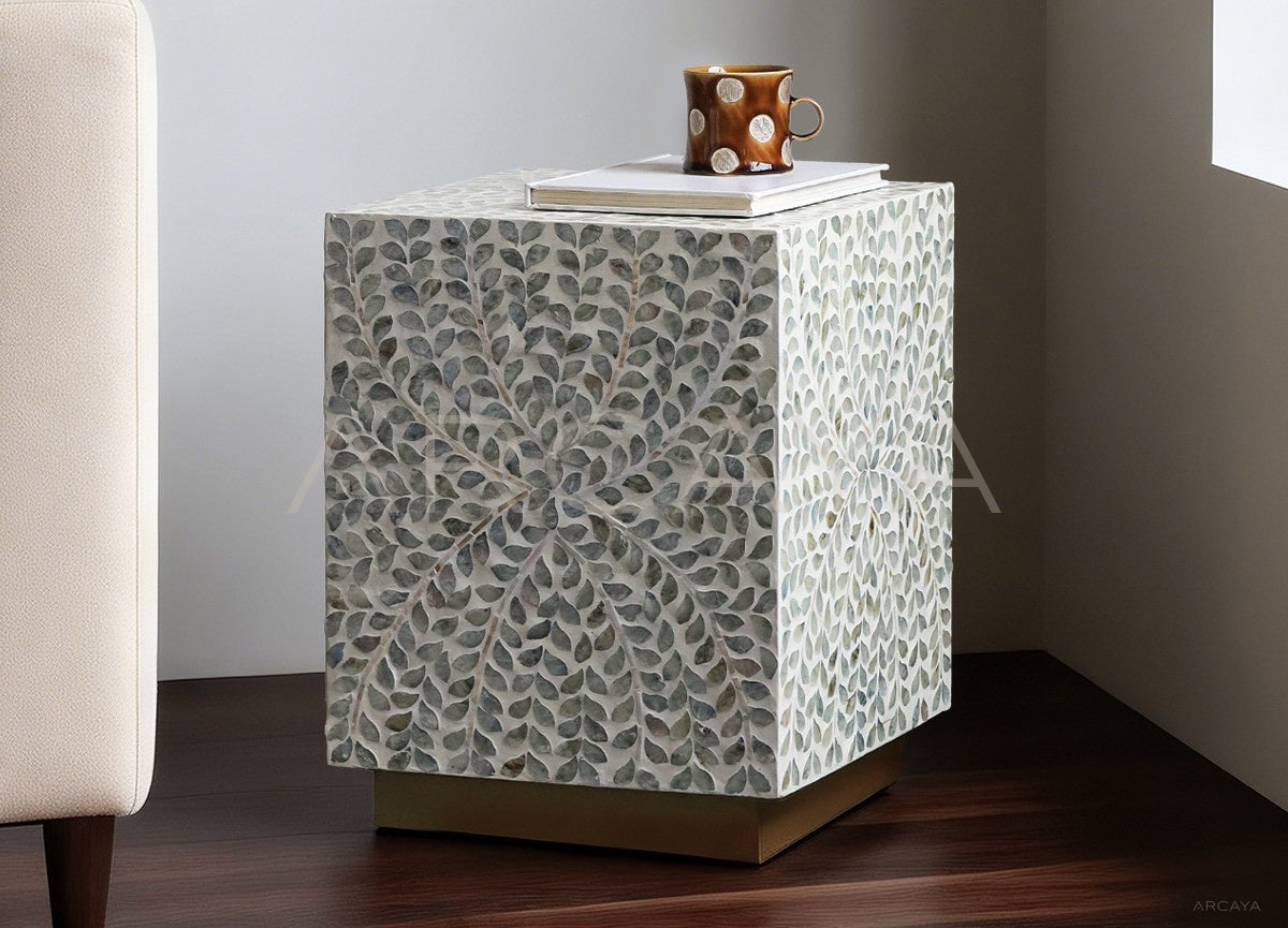 Handmade Shell Inlay Corner Side Table - scene
