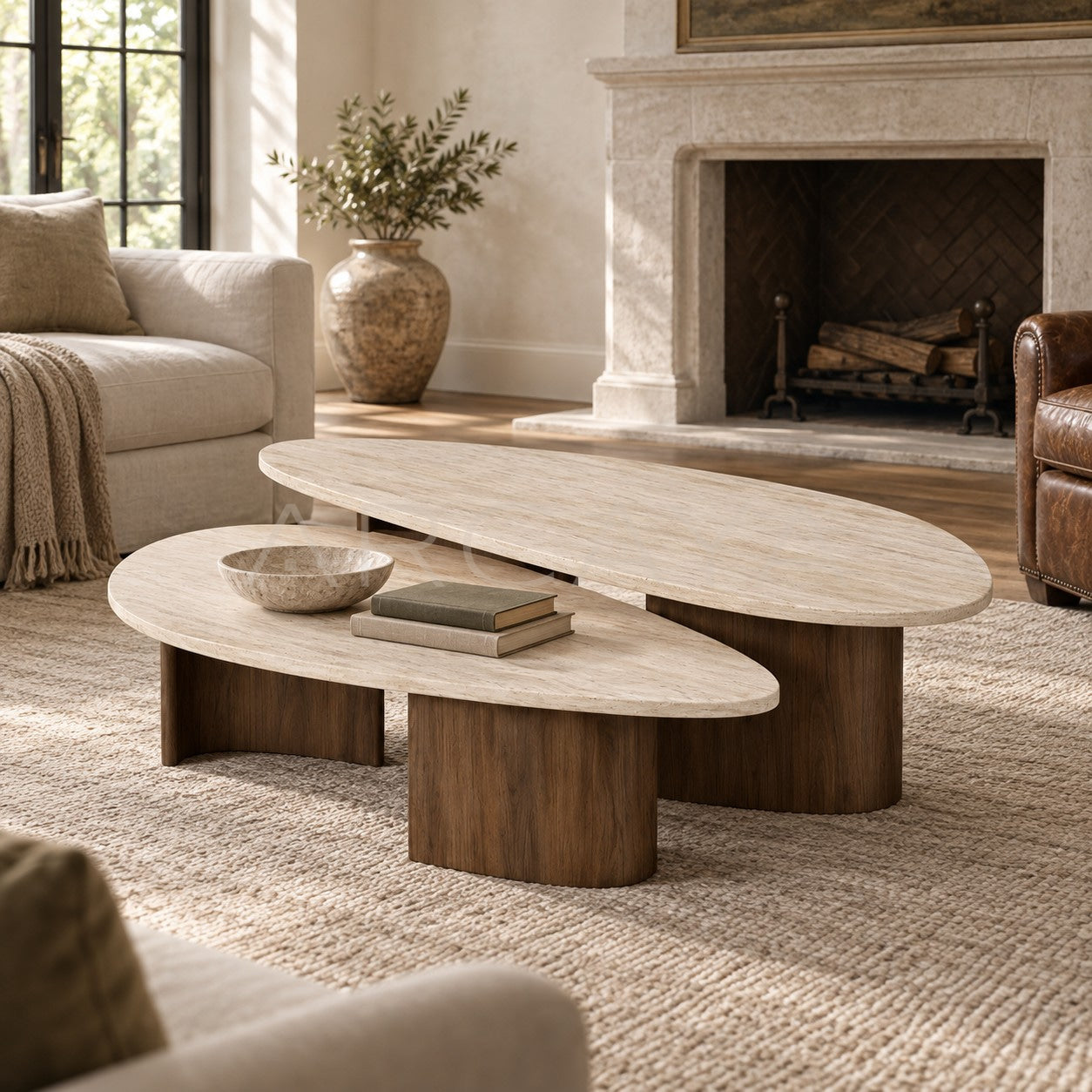 Aston Travertine Solid Wood Coffee Table