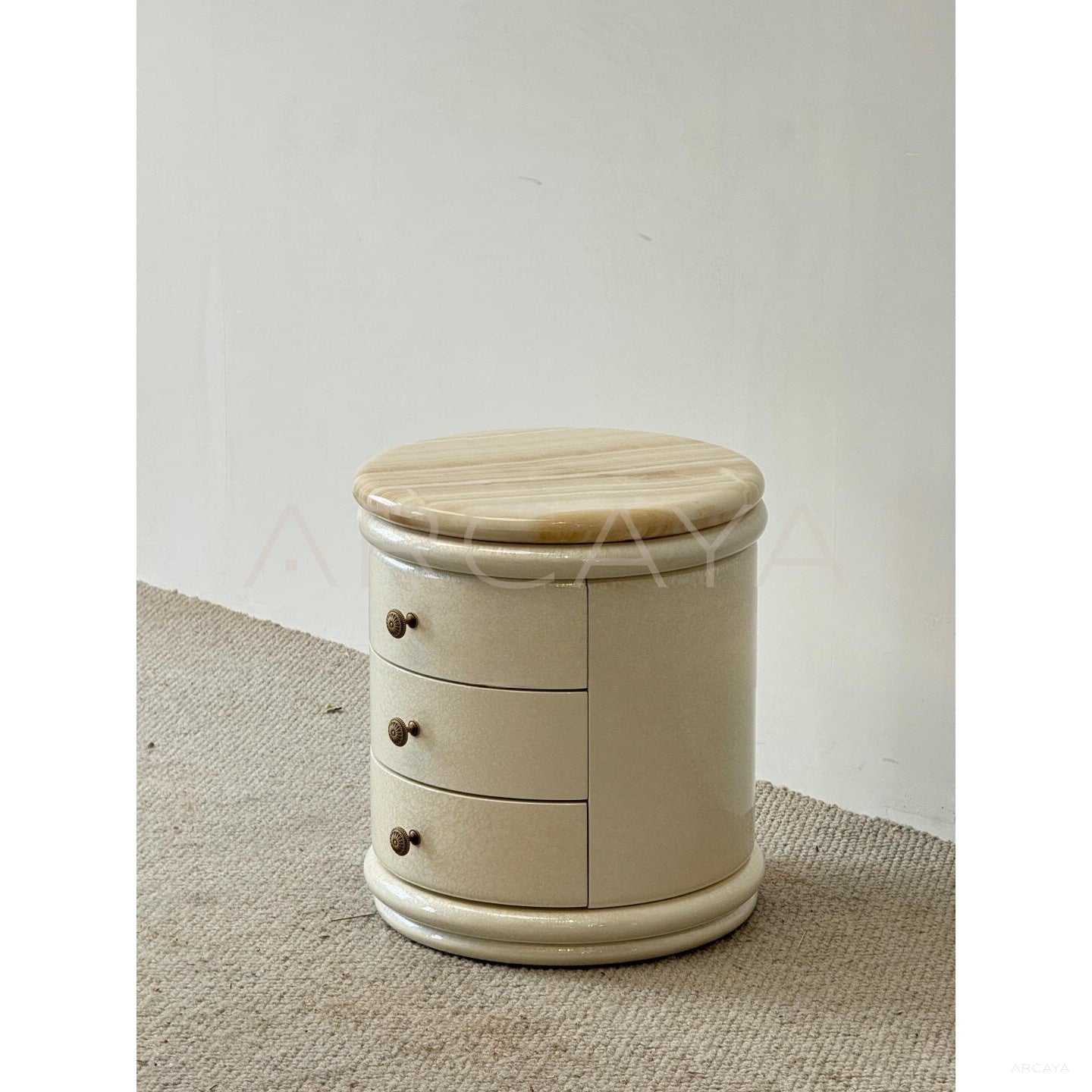 Striped White Jade Mother Of Pearl Nightstand - scene