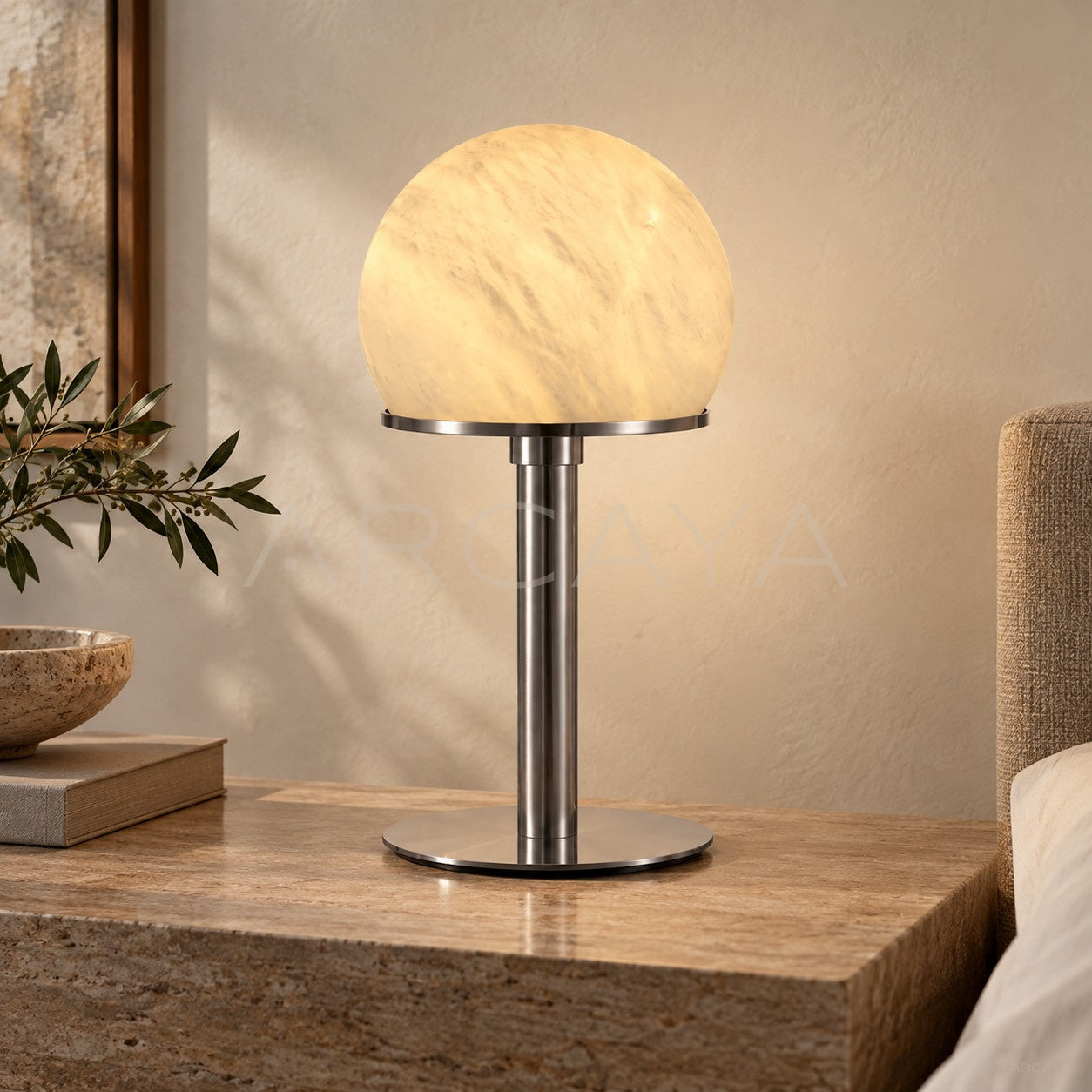 Stone Globe Silver Stem Table Lamp 80513