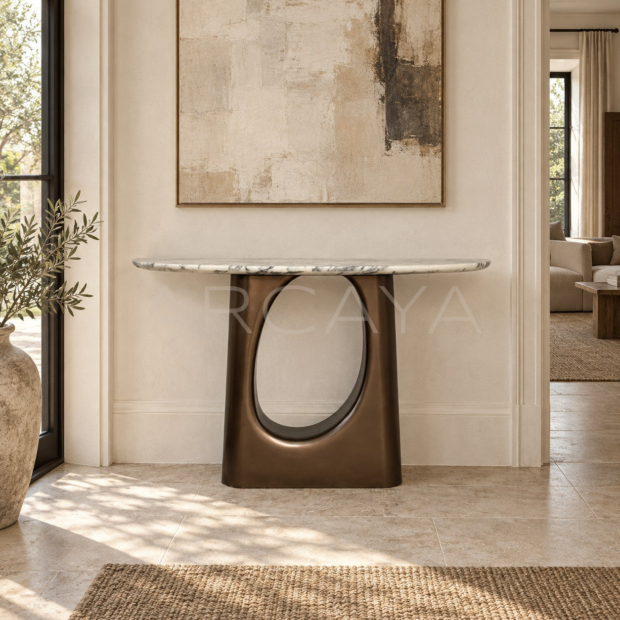 Metallic Lacquer Marble Console Table