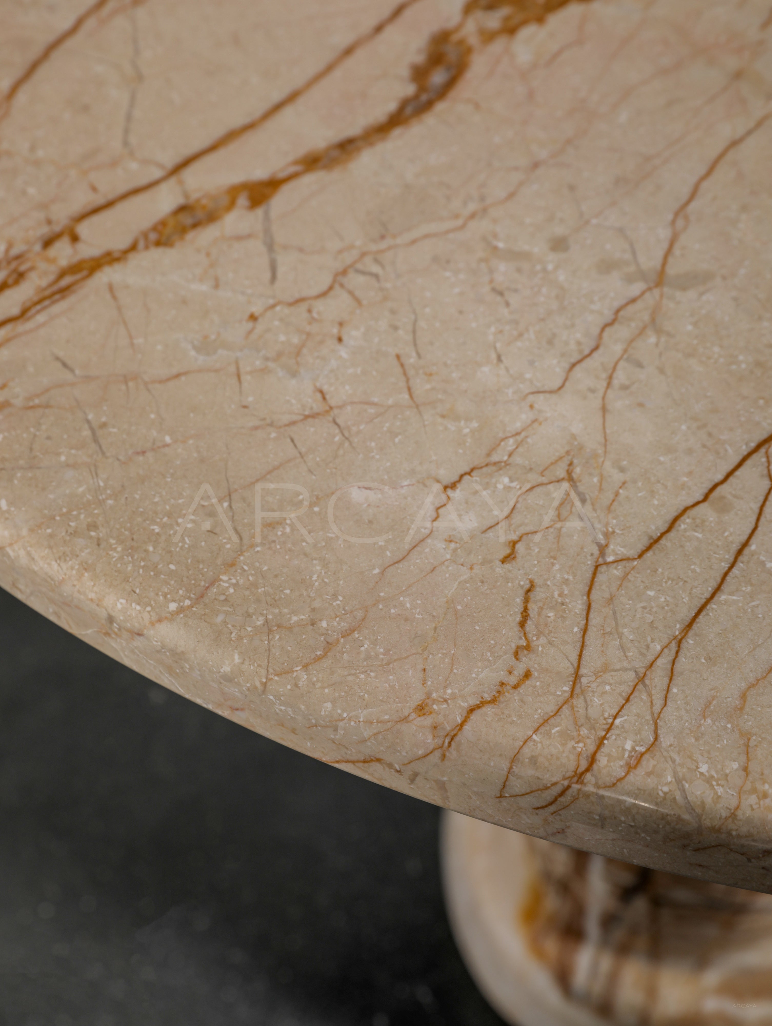 White Brown Marble Column Base Side Table - scene