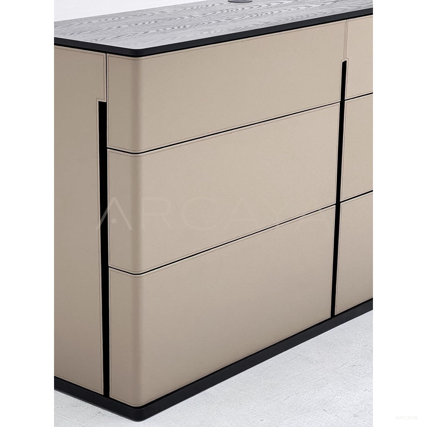 Nappa Leather Vertical Seam Minimalist Sideboard - scene