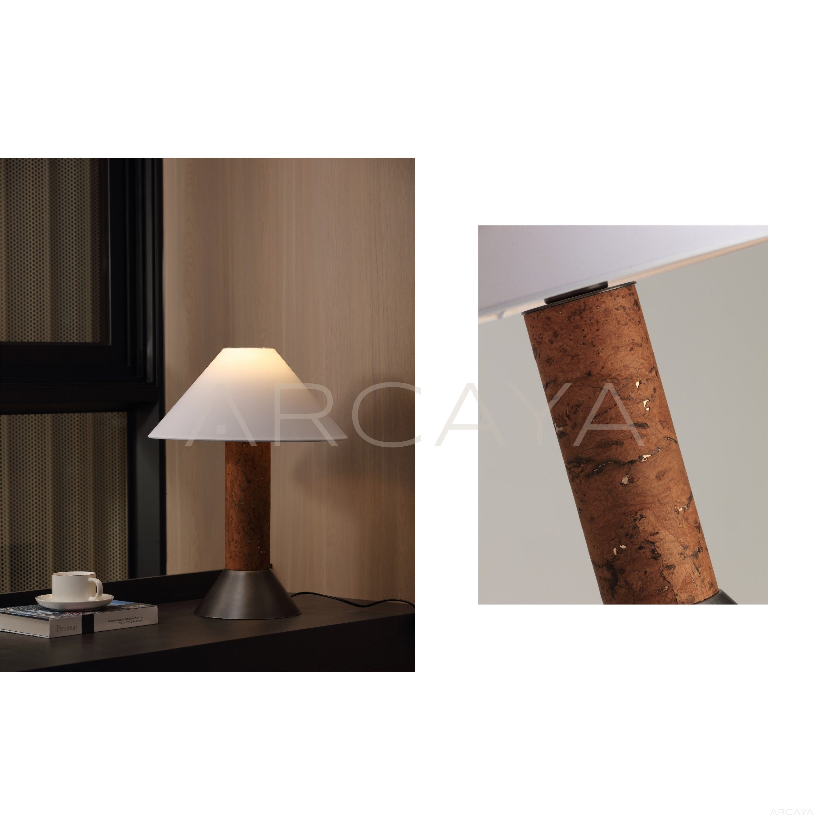 Wood Column White Cone Shade Table Lamp 95355