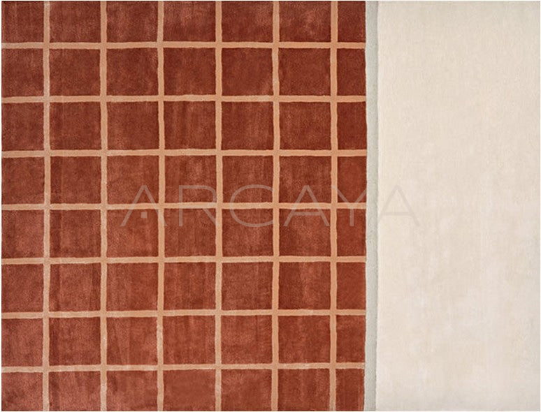 Terracotta Fine Check Patchwork Rug Dsm P014 C02