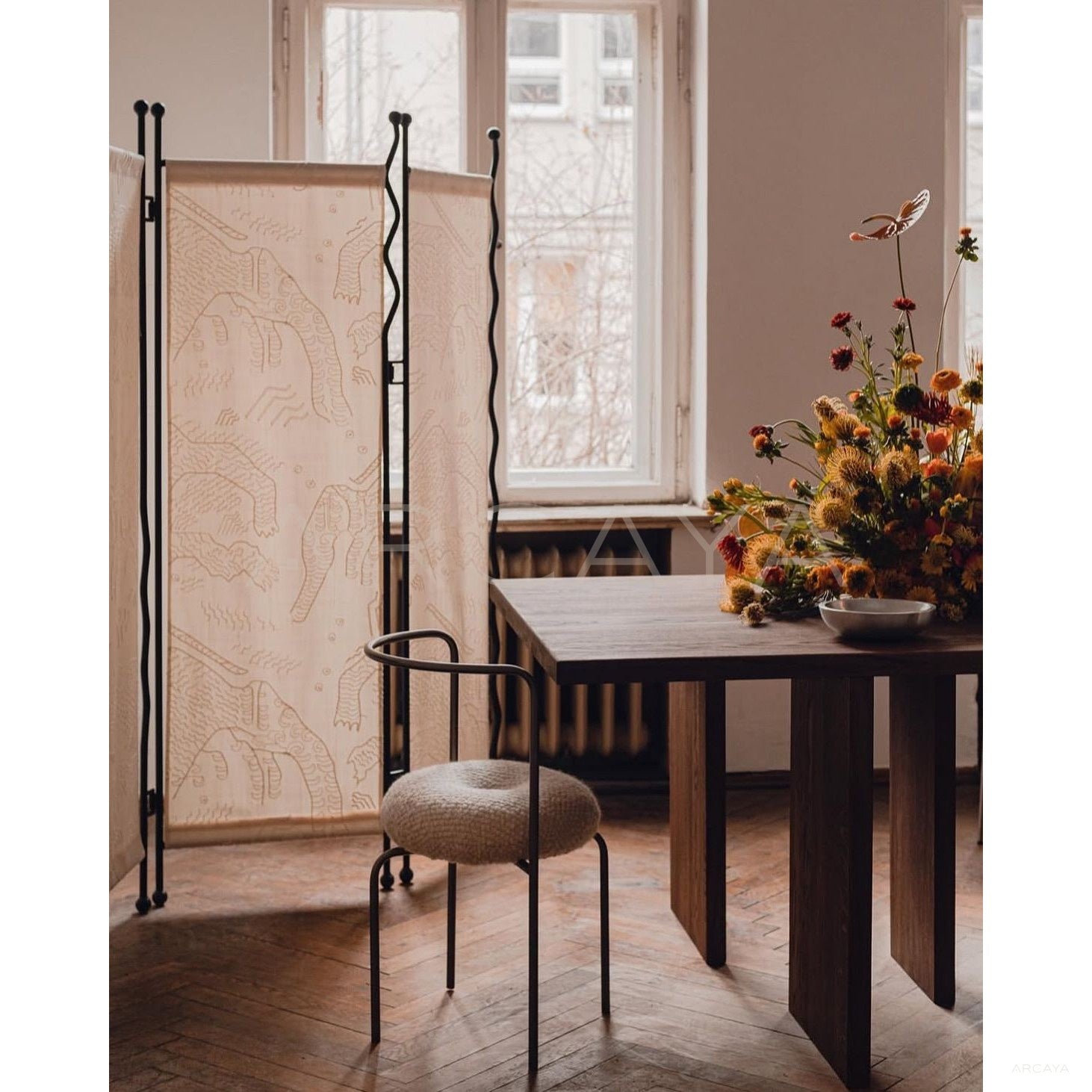 Tiger Mountain Velvet Folding Screen