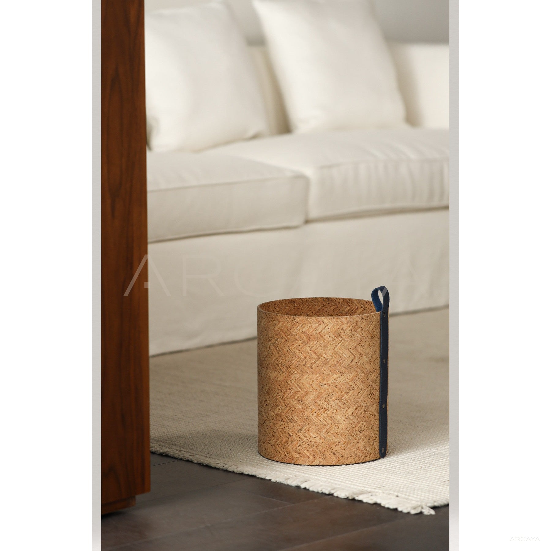 Natural Cork Woven Storage Bucket With Handles - scene