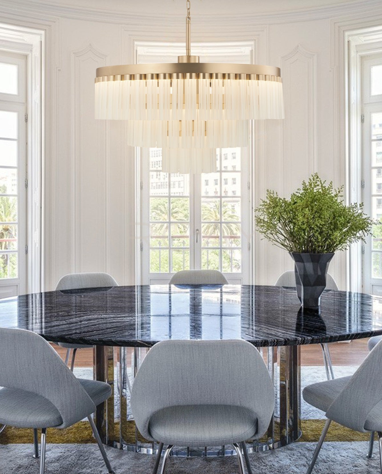 Gold Vertical Crystal Round Triple Pendant Light 3071 - scene