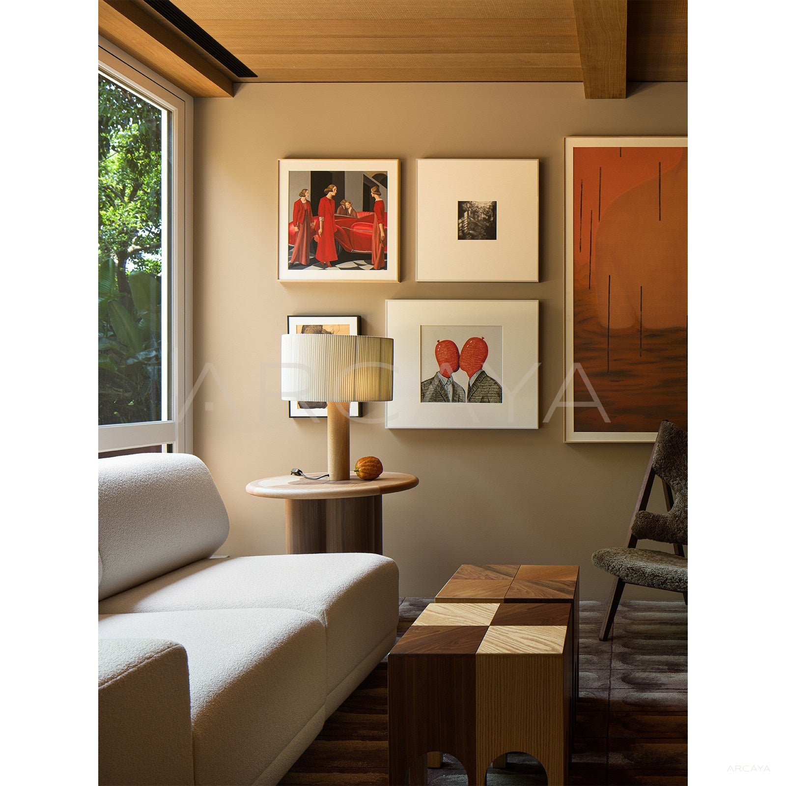 Marquetry Drum Column Side Table - scene