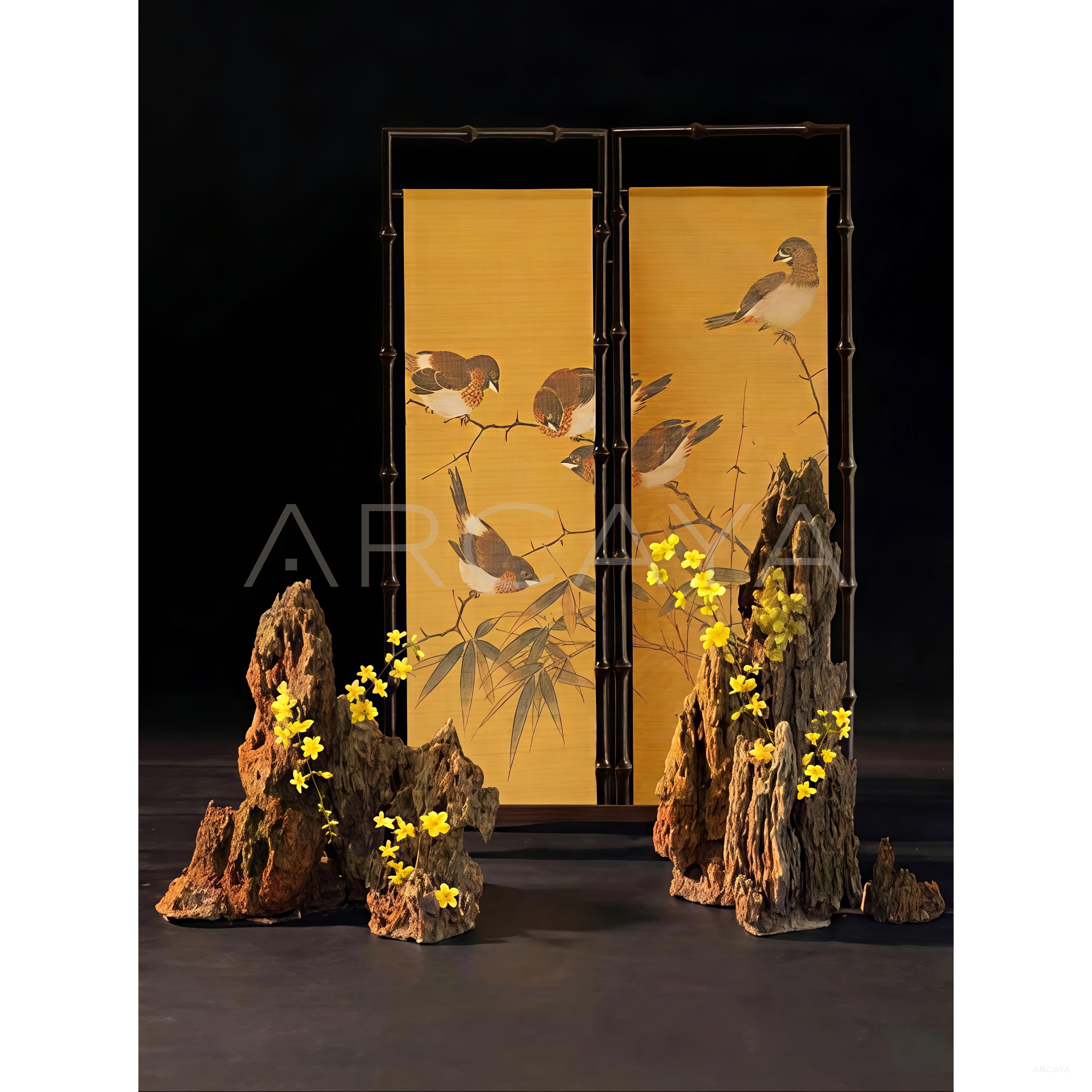 Chinese Folding Screen Stone Flower - scene