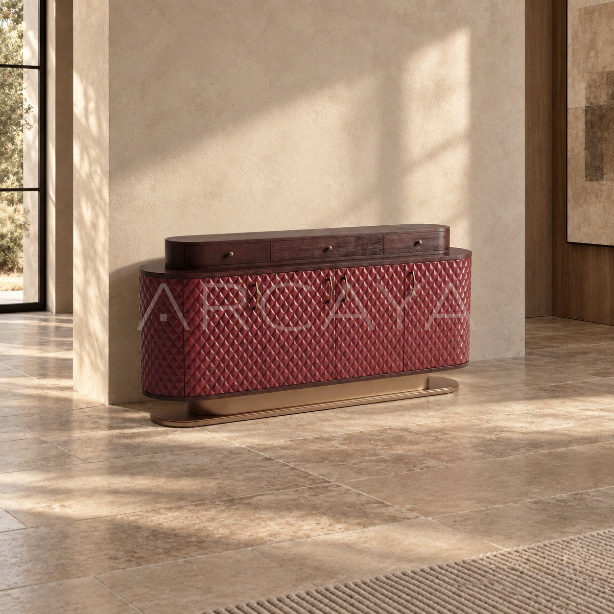 Italian Wine Red Diamond Relief Sideboard