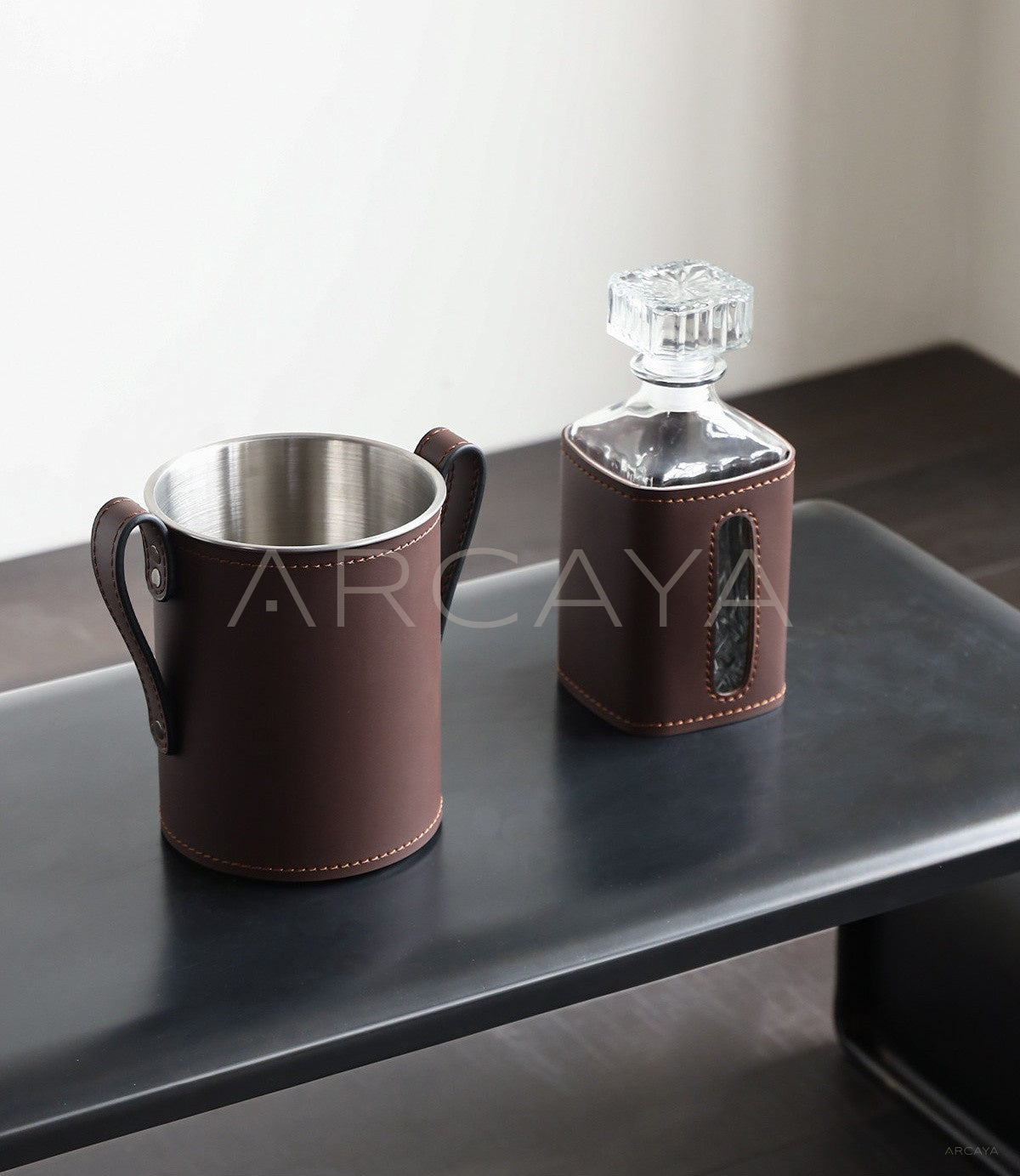 Leather Stainless Steel Ice Bucket - scene