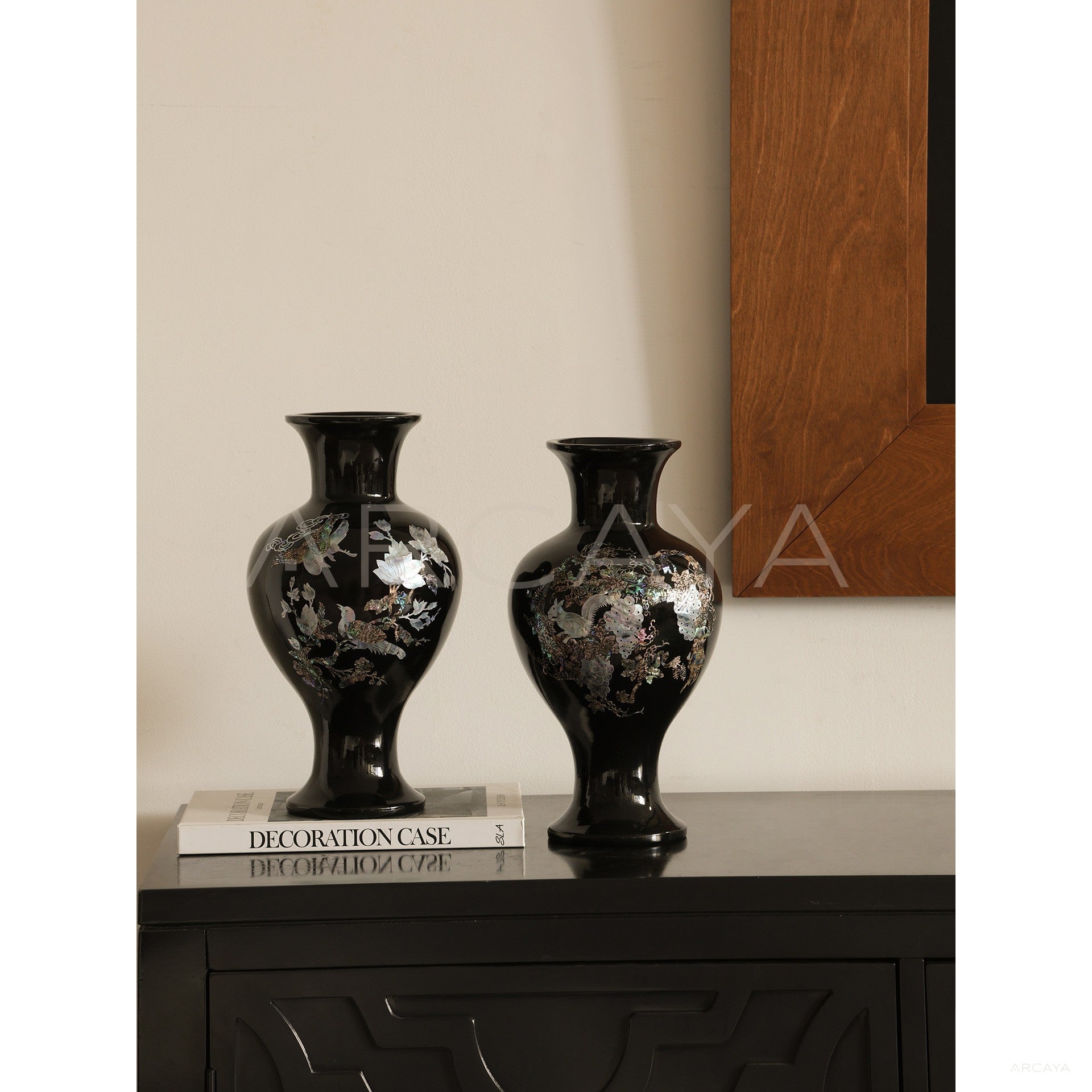 Mother Of Pearl Black Glaze Decor — Decorative Objects