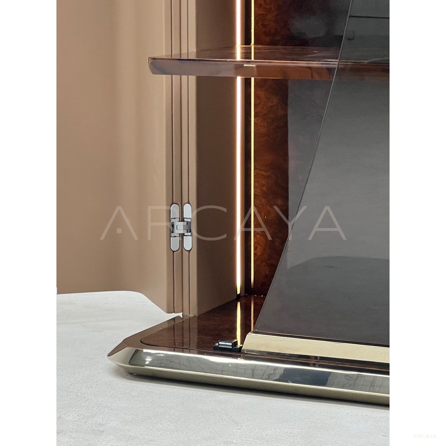 Italian Leather Curved Glass Display Cabinet - scene