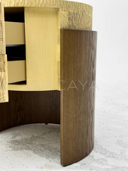 Round Two Tone Wood Nightstand - detail