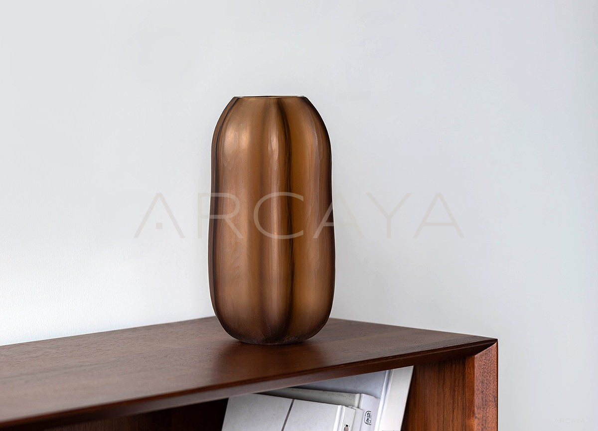Vintage Ribbed Frosted Pumpkin Glass Vase - scene