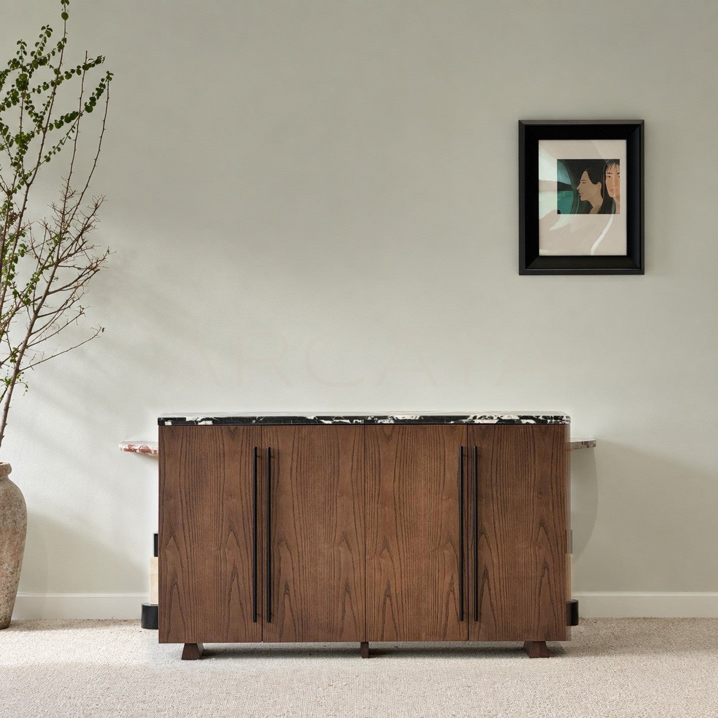 Mid Century Black White Marble Storage Cabinet