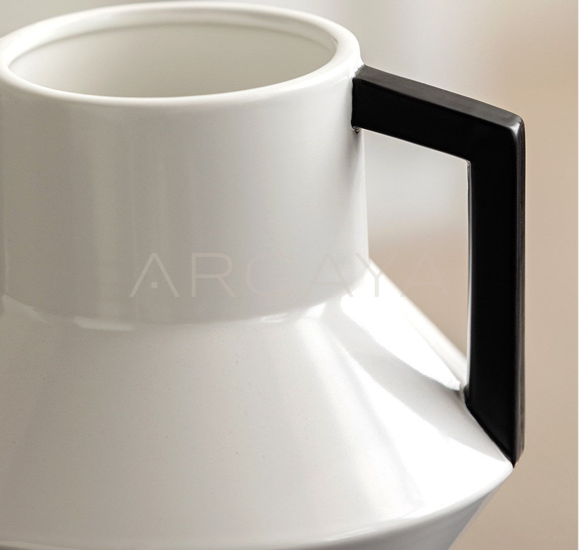 Angular Double Ear Two Tone Ceramic Vase - scene